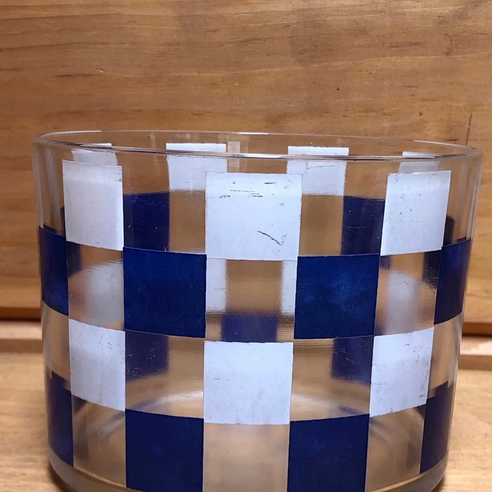 Vintage MCM Mid Century Glass Colorful Printed Ice Bucket Barware Serving Blue